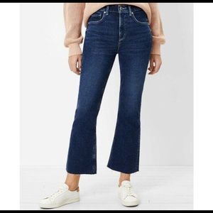 LOFT 30 High Waist Flare Crop Jeans Dark Wash Indigo Blue Cut Hem 10